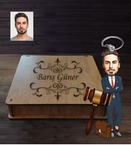 Kişiye Özel Avukat Karikatürlü Ahşap Anahtarlık Kutulu Bay-4
