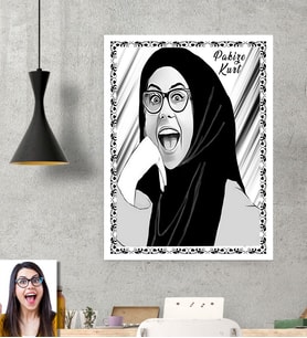 BK Gift Kişiye Özel Türbanlı Karikatürlü  Afiş Poster 50 X 70 Cm 40782