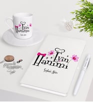 BK Gift Kişiye Özel Evin Hanımı Beyaz Defter Kalem Türk Kahvesi Fincanı Seti-1 (Model 1)