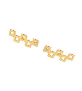 925 Ayar Gümüş Minik Kareler Earcuff Küpe (Sarı)