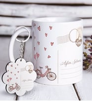 BK Gift Kişiye Özel Nostaljik Mektup Tasarımlı Beyaz Kupa ve Anahtarlık Hediye Seti (Model 1)
