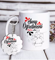 BK Gift Kişiye Özel Sınıf Öğretmeni Beyaz Kupa ve Anahtarlık Hediye Seti-18 (Model 1)