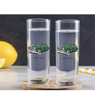 BK Gift Kişiye Özel Renkli Baskılı Retro Otomobil Tasarımlı İkili Vodka Bardağı-3 (Beyaz)