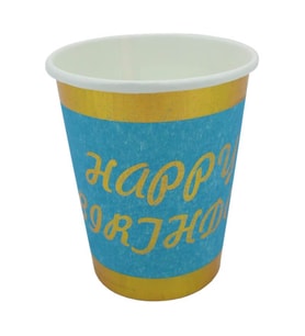 Varak Baskılı, Happy Birthday Karton Bardak, Mavi - 8 Adet (STD)