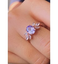 Kanat Motifli Taşlı Ayarlanabilir 14 K Rose Altın Kaplama Kadın Yüzük (Lila)