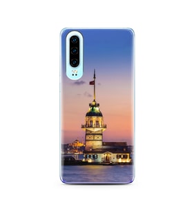 Kız Kulesi Tasarımlı Süper Şeffaf Silikon Telefon Kılıfı Huawei P30  