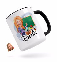 BK Gift Kişiye Özel Kadın Öğretmen Karikatürlü Siyah Kupa Bardak-1