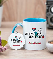 Anestezi Uzmanı Mavi Kupa Bardak Ve Anahtarlık Set