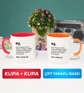 İkili Çiftlere Özel Eş Kupa Bardak Kırmızı Turuncu
