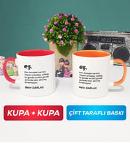 İkili Çiftlere Özel Eş Kupa Bardak Kırmızı Turuncu