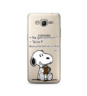 Snoopy Tasarımlı Süper Şeffaf Silikon Telefon Kılıfı Samsung Grand Prime