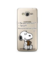 Snoopy Tasarımlı Süper Şeffaf Silikon Telefon Kılıfı Samsung Grand Prime