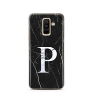 Samsung A6 Plus Siyah Mermer Harf Tasarımlı Telefon Kılıfı P-Harfi 