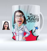 BK Gift Kişiye Özel Bayan Doktor Karikatürlü Beyaz Kupa Bardak  1