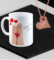 BK Gift Kişiye Özel Sevgililer Temalı Kupa ve Rose Kalp Kolye Set - 84