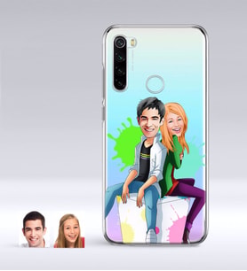 BK Gift Kişiye Özel Sevgililer Karikatürlü Xiaomi Redmi Note 8 İnce Şeffaf Silikon Telefon Kapağı-35 (Beyaz)