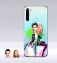 BK Gift Kişiye Özel Sevgililer Karikatürlü Xiaomi Redmi Note 8 İnce Şeffaf Silikon Telefon Kapağı-35 (Beyaz)