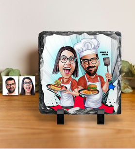 BK Gift Kişiye Özel Aşçı Çift Karikatürlü Dekoratif Doğal Taş