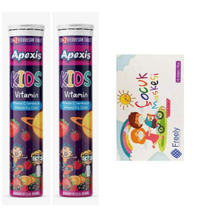APEXİS KİDS SAMBUCUS+C VİTAMİNİ+D3 ViTAMİNİ+ÇİNKO EFERVESAN TB 2 ADET(HEDİYE 10 ADET ÇOCUK MASKE)