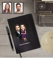 Kişiye Özel Sevgili Karikatürlü Siyah Defter Kalem Hediye Seti Model 15