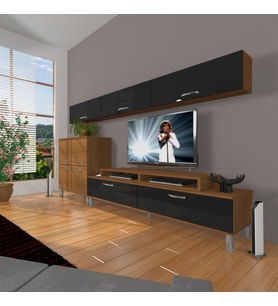 Decoraktiv Ekoflex 8 Slm Krom Ayaklı Tv Ünitesi Tv Sehpası (Siyah - Ceviz)