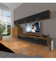 Decoraktiv Ekoflex 8 Slm Krom Ayaklı Tv Ünitesi Tv Sehpası (Siyah - Ceviz)