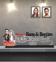 Kişiye Özel Gelin Damat  Karikatürlü Kolay Yetişmiyor Ahşap Biblo  Mod-4