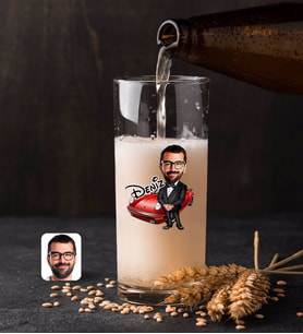 BK Gift Kişiye Özel Erkek Patron Karikatürlü Renkli Baskılı Hiball Bira Bardağı-1 (Beyaz)