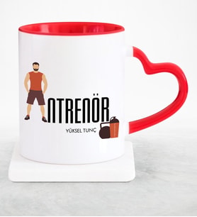 BK Gift Kişiye Özel Mesleki Antrenör Kırmızı Kalpli Kupa Bardak  2
