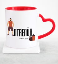 BK Gift Kişiye Özel Mesleki Antrenör Kırmızı Kalpli Kupa Bardak  2
