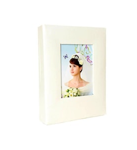 100'lük 13x18cm. Beyaz Deri Pencereli Fotoğraf Albümü