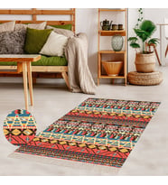 Kilim Desenli Etnik Dijital Baskı Yıkanabilir Kaymaz Taban Modern Salon Halı ve Yolluk (Çok Renkli)
