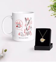 BK Gift Kişiye Özel Öğretmenler Günümüz Kutlu Olsun Beyaz Kupa ve Papatya Kolye Hediye Seti-2 (Model 1)