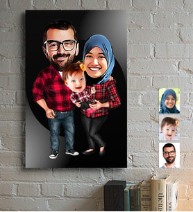 BK Gift Kişiye Özel Aile Karikatürlü Ahşap Tablo - 2