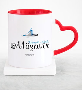BK Gift Kişiye Özel Mesleki Yeminli Mali Müşavir Kırmızı Kalpli Kupa Bardak