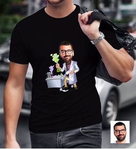 BK Gift Kişiye Özel Bay Kimyager Karikatürlü Siyah T-Shirt-1