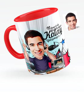 BK Gift Kişiye Özel Bay Radyocu Karikatürlü Kırmızı Kupa Bardak  1