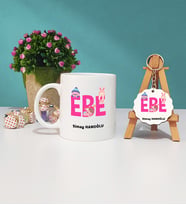 Ebe Tasarımlı Kişiye Özel Hediye Ebe Kupa Bardak ve Ahşap Anahtarlık Seti
