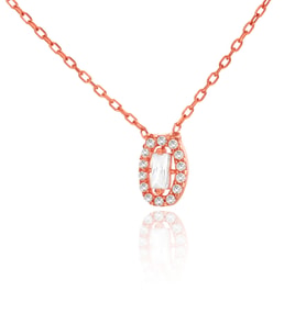 Baget Beyaz Taşlı Oval Rose Kaplama Gümüş Kolye
