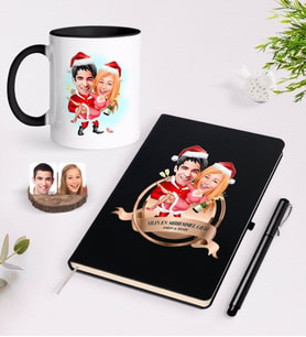 BK Gift Kişiye Özel Yılın En Mükemmel Çifti Karikatürlü Siyah Defter Kalem ve Kupa Seti-62 (Model 1)