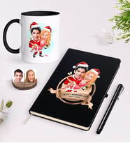 BK Gift Kişiye Özel Yılın En Mükemmel Çifti Karikatürlü Siyah Defter Kalem ve Kupa Seti-62 (Model 1)