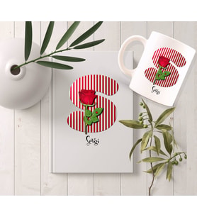 BK Gift Kişiye Özel Harf Tasarımlı Beyaz Defter ve Kupa Hediye Seti-29 (Model 1)