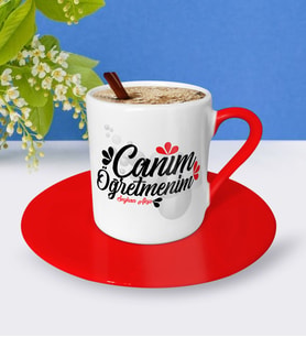 BK Gift Kişiye Özel Canım Öğretmenim Kırmızı Türk Kahvesi Fincanı  1
