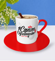 BK Gift Kişiye Özel Canım Öğretmenim Kırmızı Türk Kahvesi Fincanı  1