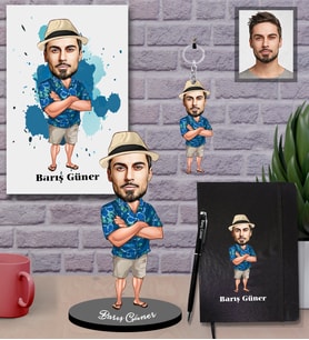 Kişiye Özel Erkek Karikatürlü 5 li Hediye Seti Model-9