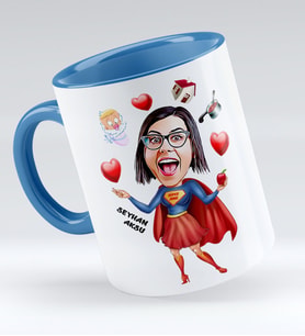 BK Gift Kişiye Özel Süper Anne Karikatür Kupa Bardak
