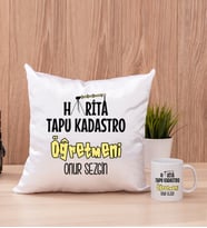 Harita Tapu Kadastro Öğretmeni Kare Yastık ve Beyaz Kupa Bardak