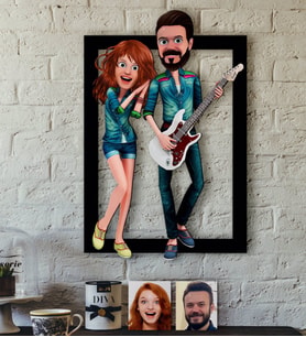 BK Gift Kişiye Özel Sevgililer Animasyonlu Karikatürlü 3D Ahşap Tablo-31