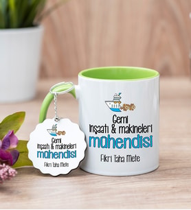 Gemi İnşaatı Mühendisi Yeşil Kupa Bardak Ve Anahtarlık Set