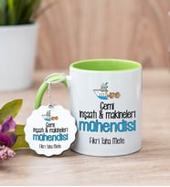 Gemi İnşaatı Mühendisi Yeşil Kupa Bardak Ve Anahtarlık Set